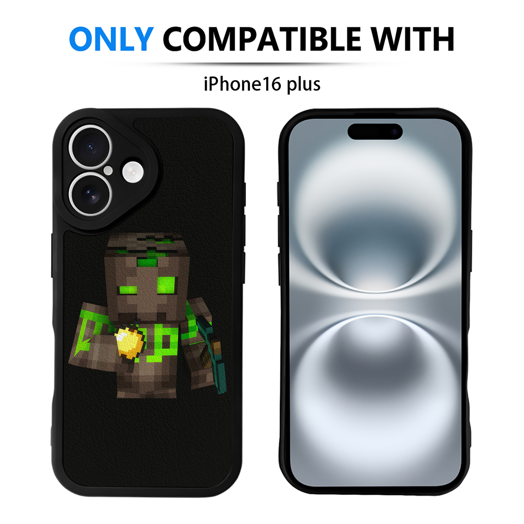 （画像用） マインクラフト ブロックの世界 Minecraft MC Block world 【iPhone 16シリーズ対応】シリコンスマホケース（レザー調） 材質：シリコン